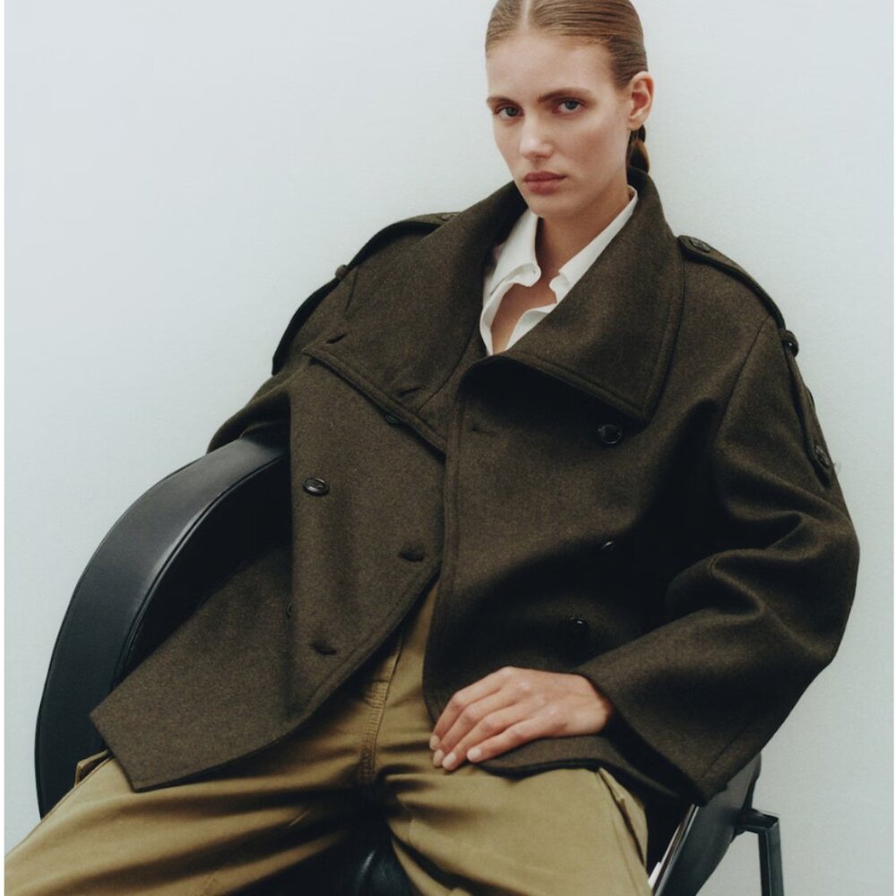Mango Double-Breasted Green Wool Coat - Picture 15 of 15
